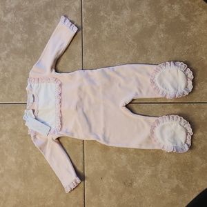 B.S. pink velour velevet footsie with eyelet lace